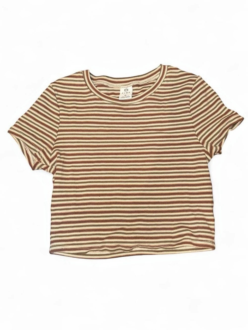 ZINE Striped Short Sleeve Tee in Brown & Green Size Medium